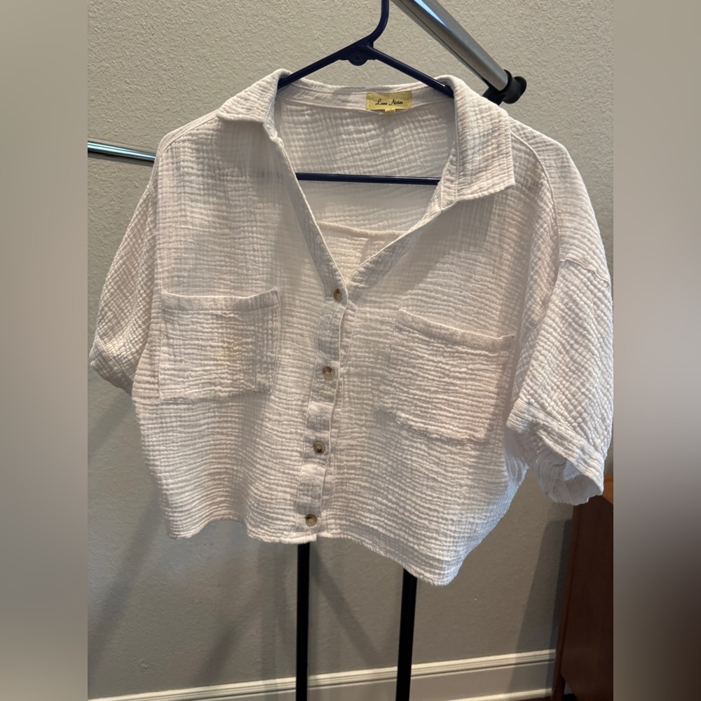 White Button-Up Cropped Shirt